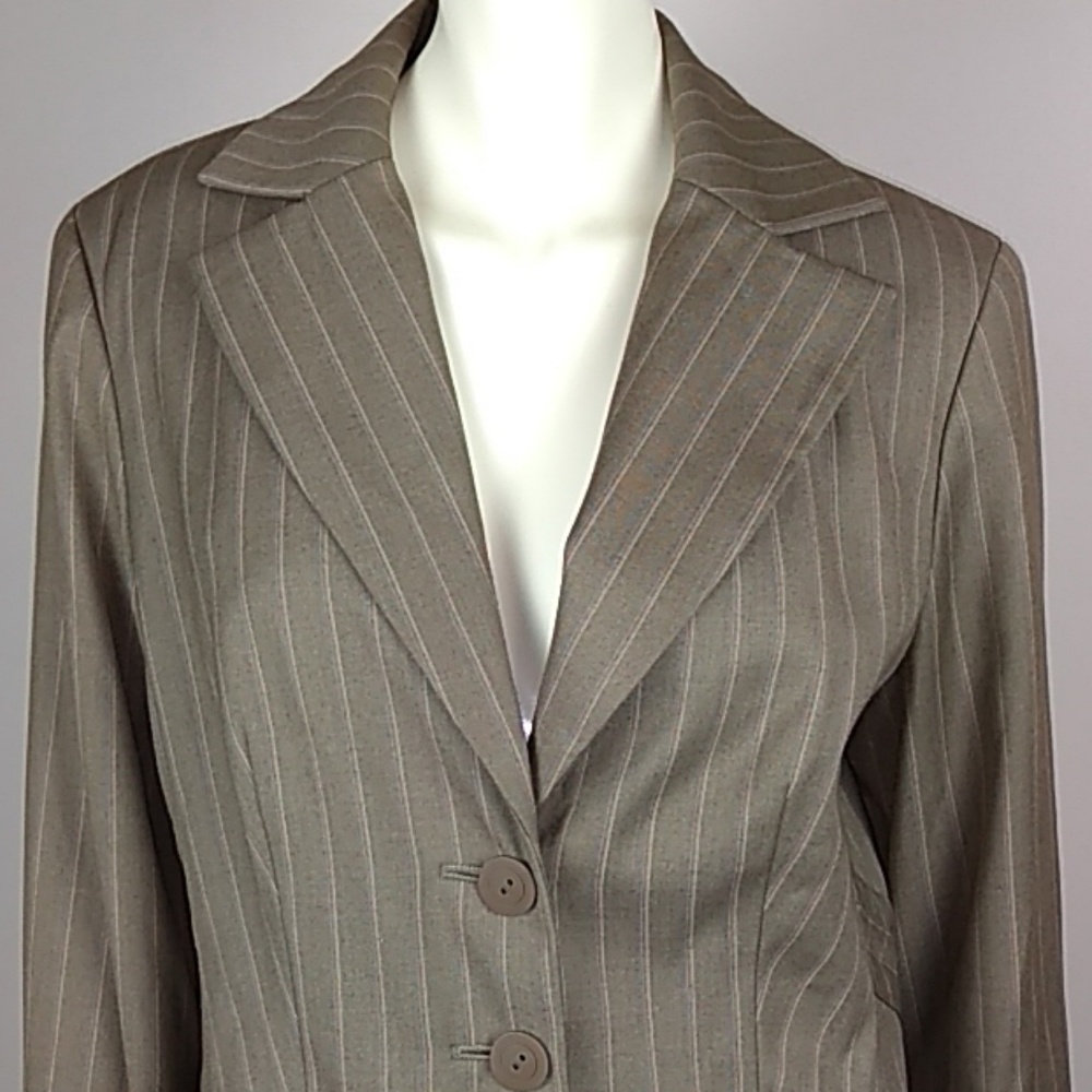 B.Moss Fitted Lined Tan Structured Pinstripe Blaz… - image 4